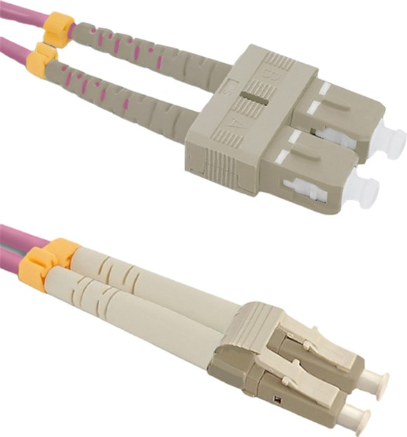 Оптичний патч-корд Qoltec LC/UPC - SC/UPC Multimode 50/125 OM4 Duplex 10 м Pink (5901878543529) - зображення 1