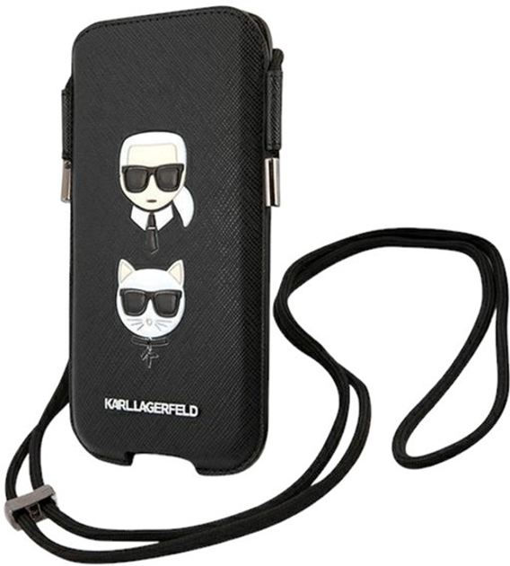 Чохол-сумка Karl Lagerfeld Saffiano Ikonik Karl&Choupette Head Black (3666339018696) - зображення 1
