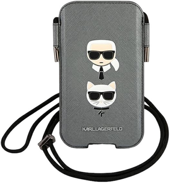 Чохол-сумка Karl Lagerfeld Saffiano Ikonik Karl&Choupette Head Grey (3666339030773) - зображення 1