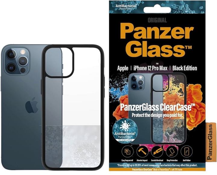 Etui Panzer Glass Clear Case Antibacterial do Apple iPhone 12 Pro Max Black (5711724002533) - obraz 1