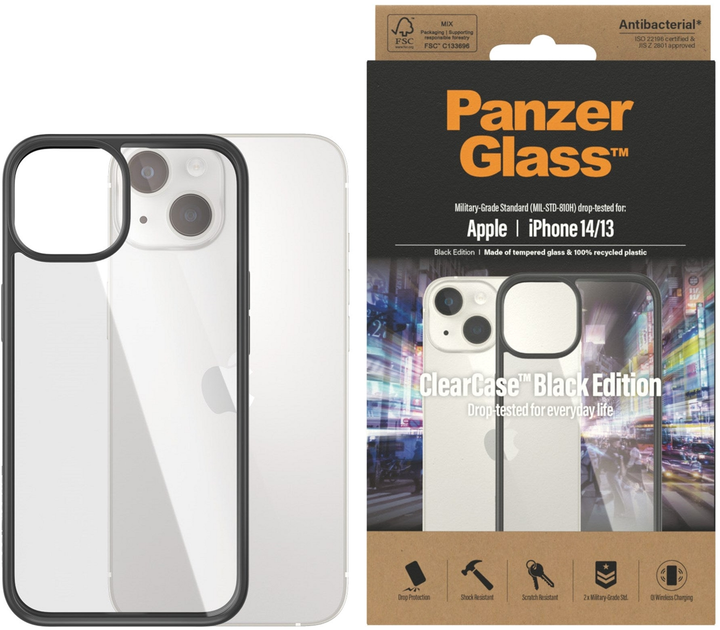Etui Panzer Glass Clear Case Antibacterial do Apple iPhone 13/14 Black (5711724004056) - obraz 1