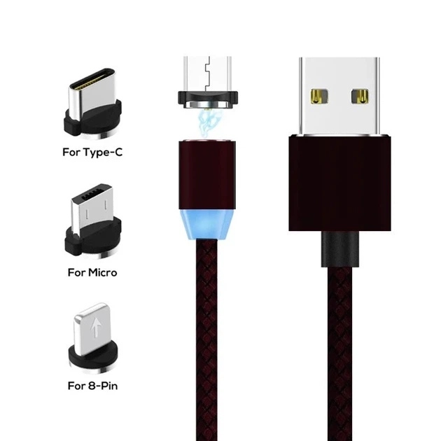 Кабель Магнітний Для Зарядки Телефона Смартфона 3в1 Magnetic MicroUSB+Type-C+Lightning 1м|3A| Чорний - зображення 2