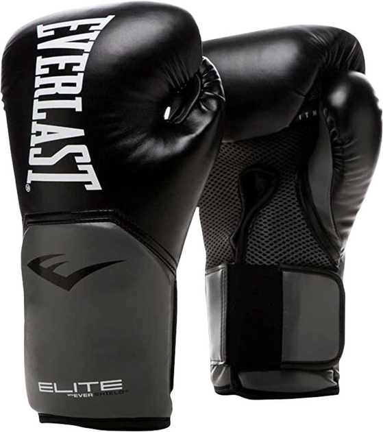 Боксерские перчатки Everlast Elite ProStyle 12 унций Черно-серые ...