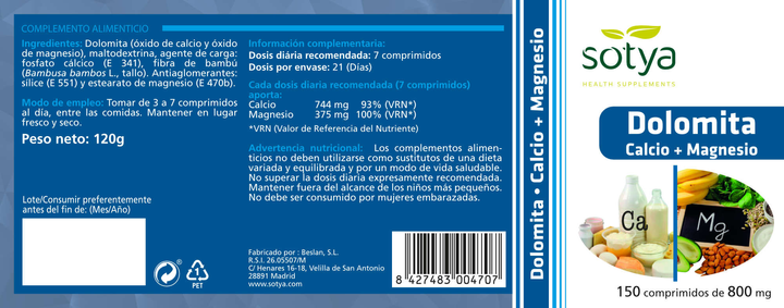 Дієтична добавка Sotya Dolomita 800 мг 150 таблеток (8427483004707) - зображення 2