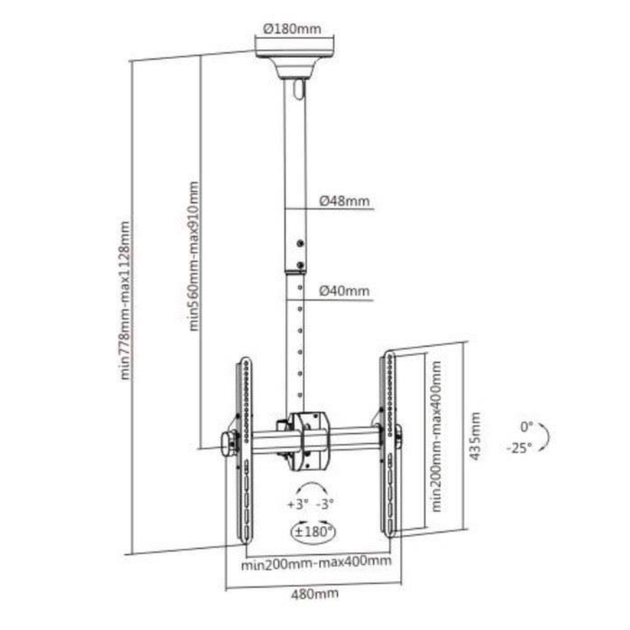 Потолочный крепеж Itech CELB-54S для ТВ 32"-55" Черный - изображение 2
