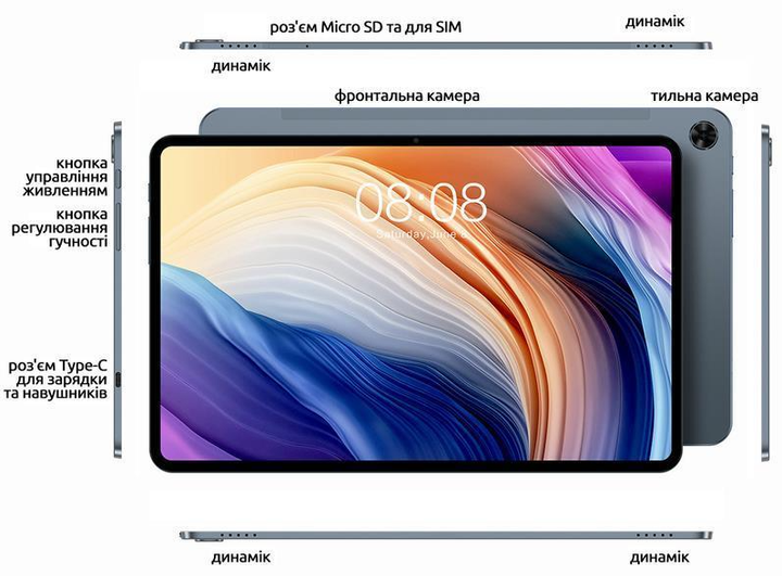 Планшет 10.4" 2К Teclast T40 Pro 8/128GB 4G 2-SIM 8 ядер Android 12 7000 mAh Серый Б/В - изображение 6