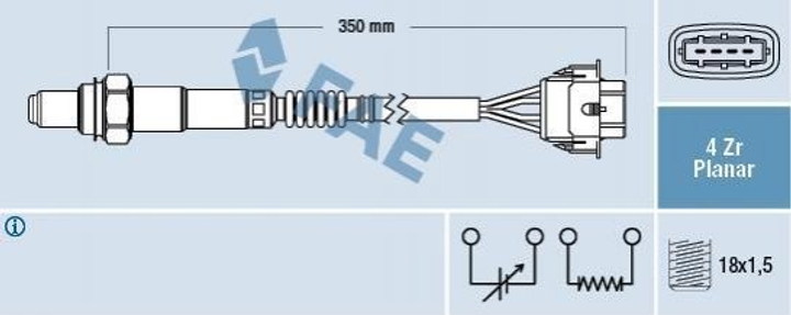 Лямбда зонд FAE 77208 Opel Vectra, Astra, CORSA, Omega, Combo, Meriva, Insignia; Chevrolet Captiva 13103981, 24420594, 55555625 - зображення 1