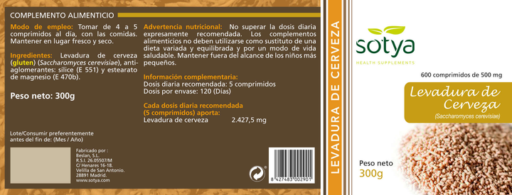 Suplement diety Sotya Levadura De Cerveza 600 tabletek (8427483002901) - obraz 2