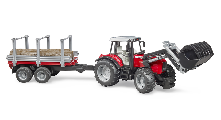 Zestaw gier Bruder - Massey Ferguson 7480 z ładowaczem czołowym + przystawka do transportu drewna (4001702020460) - obraz 1