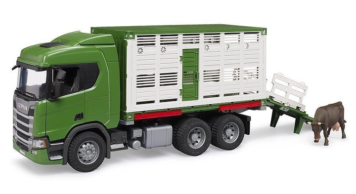 Samochody ciężarowe Bruder - Ciężarówka do przewozu zwierząt Scania Super 560R z 1 krową (4001702035488) - obraz 2