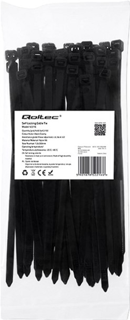 Кабельні стяжки Qoltec Nylon UV 7.2 x 200 мм 50 шт Black (5901878522166) - зображення 1