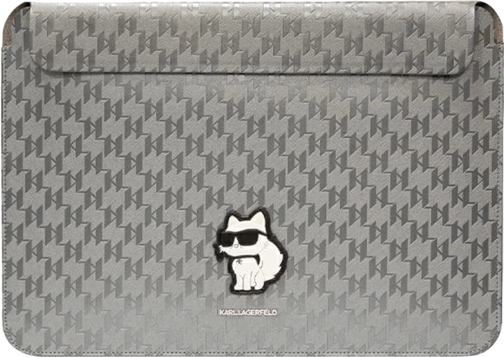 Pokrowiec na laptopa Karl Lagerfeld Saffiano Monogram Choupette KLCS14SAKHPCG 14" Srebrny (3666339170585) - obraz 1
