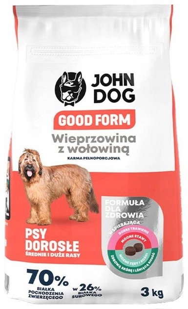 Sucha karma dla psów średnich i dużych ras John Dog Good Form Wieprzowina z wolowina 3 kg (5903246849912) - obraz 1