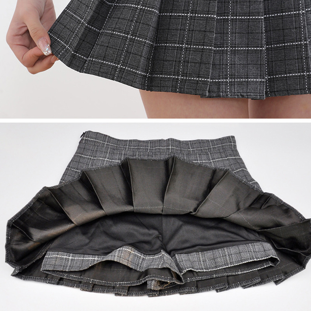 Юбка с шортами клетчатая в корейском стиле школьная темно-серая 6630 ...