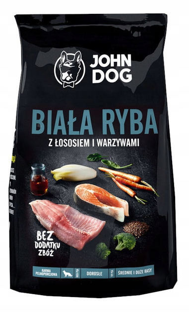 Sucha karma dla psów średnich i dużych ras John Dog Premium Biala ryba z lososiem 3 kg (5903246843613) - obraz 1