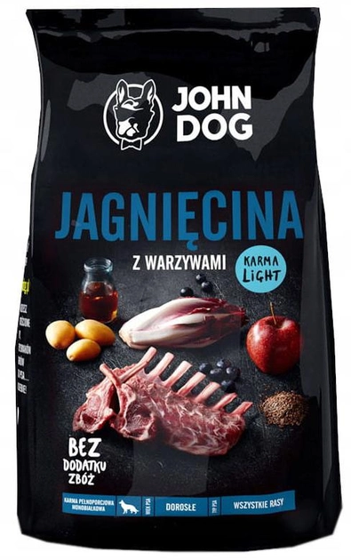 Sucha karma dla psów średnich i dużych ras John Dog LIGHT jagnięcina z warzywami 3 kg (5903246842111) - obraz 1