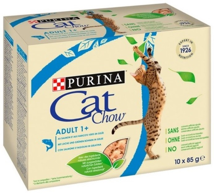 Mokra karma dla kotów Purina Cat Chow Adult Łosoś, zielona fasola 10 x 85 g (7613036596039) - obraz 1