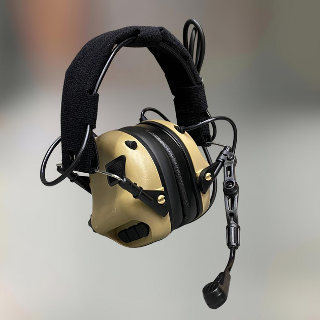 Навушники тактичні Earmor M32, активні, зі знімним мікрофоном і гарнітурою, активні навушники військові, колір – Койот - зображення 1