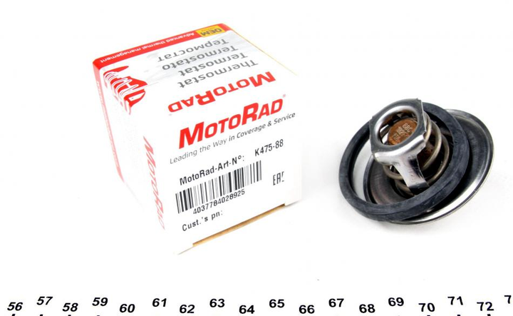 Термостат MOTORAD 475-88K Volkswagen Passat, Golf, Bora, Transporter, Jetta; Ауді TT, A6, A3, A4; Skoda Octavia, Fabia, Superb; Seat Ibiza, Leon; Chrysler SEBRING 03G121113, 050121113C, 06B121113A - зображення 1