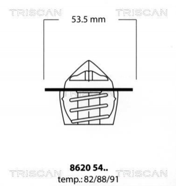 Термостат TRISCAN 86205488 Renault Kangoo, Trafic, Megane, Laguna, Clio, Master; Peugeot 605, 306, Boxer, Partner, 406; Citroen Xsara, Jumper; Volvo S40; Mitsubishi Carisma 133727, 133811, 133844 - изображение 1