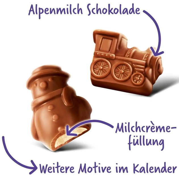 Шоколадний Адвент Календар Milka (Санта з санчатами) з 24 фігурками ...