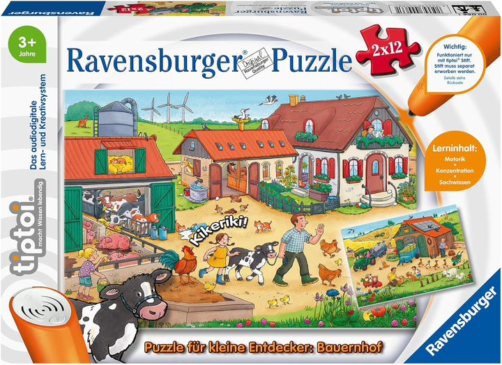 Zestaw puzzli Ravensburger tiptoi dla małych odkrywców Farma 27 x 20 cm 2 x 12 elementów (4005556000661) - obraz 1