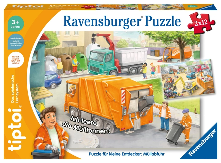 Puzzle musical Ravensburger tiptoi dla małych odkrywców Zbieranie śmieci 26 x 18 cm 2 x 12 elementów (4005556001729) - obraz 1