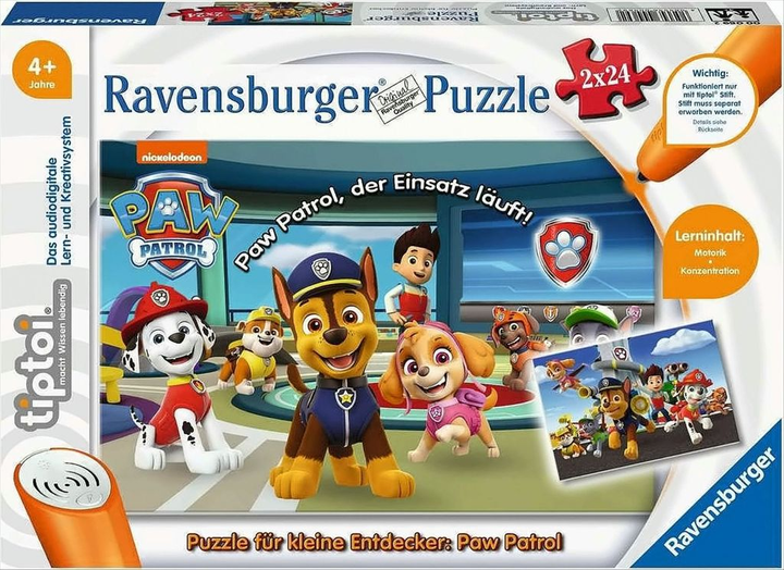 Puzzle musical Ravensburger tiptoi dla małych odkrywców Paw Patrol 26 x 18 cm 2 x 24 elementy (4005556001354) - obraz 1