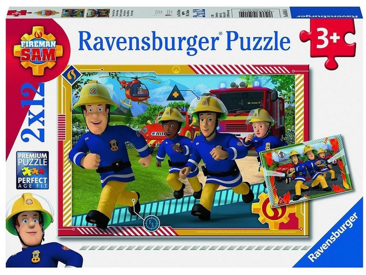 Набір пазлів Ravensburger Пожежний Сем і його команда 19 х 4 см 2 x 12 елементів (4005556050154) - зображення 1