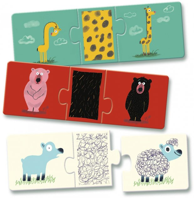 Puzzle klasyczne Djeco - Educational games Trio-Puzzle Ubierz zwierzątko 20 x 20 x 2.5 cm 8 elementów (3070900081864) - obraz 2