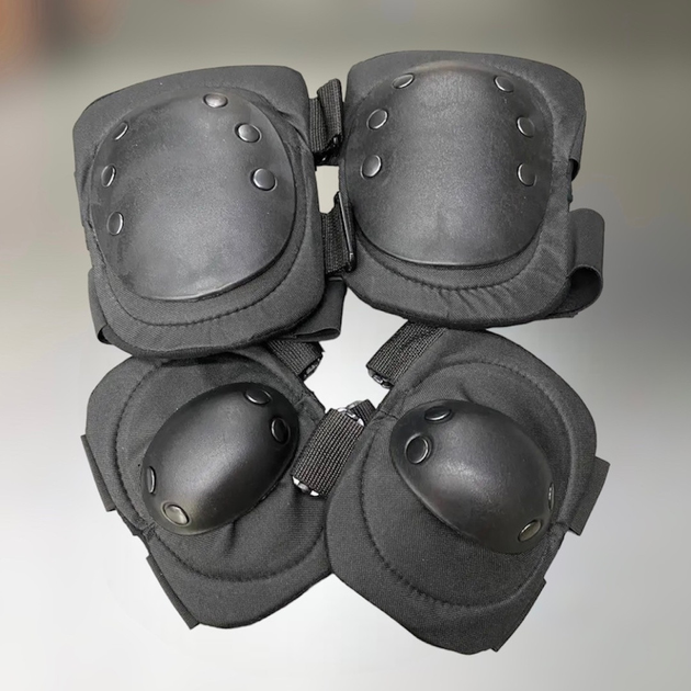 Комплект: наколенники и налокотники тактические, тип 2 (100+ кг), цвет Черный, защитные для военных - изображение 1