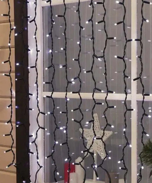 Вулична світлодіодна гірлянда штора 150 LED, 3x1м, чорний каучук, статичний режим, 220В, IP65 - зображення 6