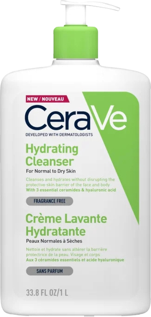 Очищуюча зволожувальна емульсія CeraVe для нормальної та сухої шкіри обличчя і тіла 1000 мл (3337875598767) - зображення 1