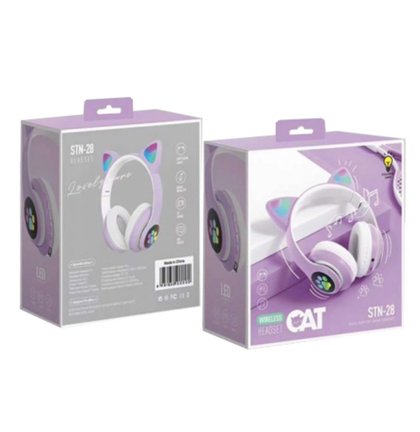 Бездротові навушники з котячими вушками Cat STN-28 з Bluetooth LED підсвічуванням функція MP3 Purple - зображення 3