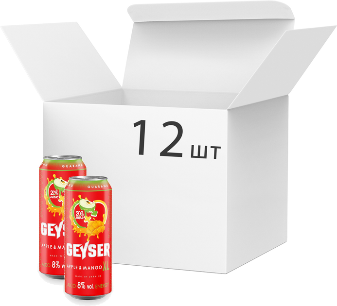 Упаковка с/алк. газ. энерг. напитка Geyser Apple & Mango 8% 0.5 л х 12 шт (14820183002072) - изображение 1