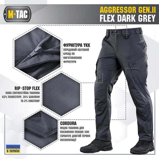 M-Tac штани Aggressor Gen II Flex Dark Grey 36/30 - зображення 2