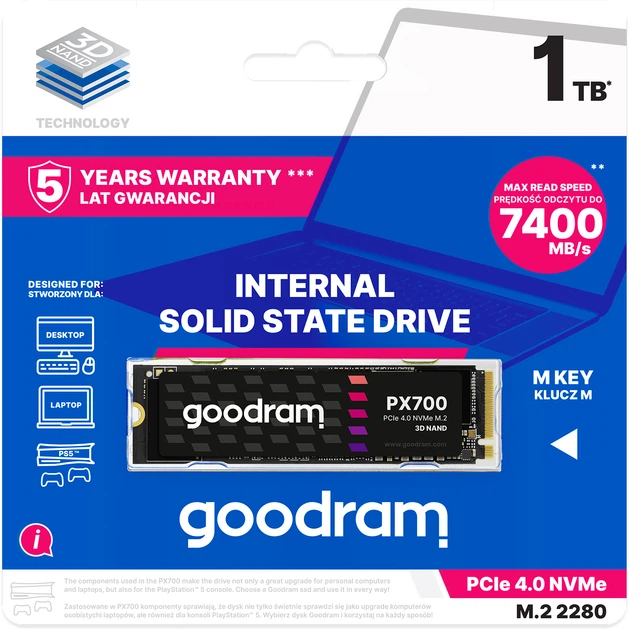 SSD диск Goodram PX700 1TB M.2 2280 PCIe 4.0 x4 NVMe 3D NAND (SSDPR-PX700-01T-80) - Фото 12 SSD диск Goodram PX700 1TB M.2 2280 PCIe 4.0 x4 NVMe 3D NAND (SSDPR-PX700-01T-80) - зображення 12