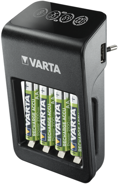 Зарядний пристрій Varta LCD Plug Charger+ EU 4x 2100 mAh Чорне (57687101441) - зображення 1