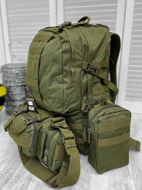 Тактический модульный рюкзак с подсумками , 55 литров, Олива - изображение 1