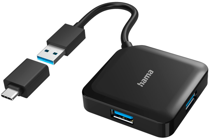 Hub USB Hama 4 Ports USB 3.2, USB Type-C Adapter Czarny (4047443436887) - obraz 1