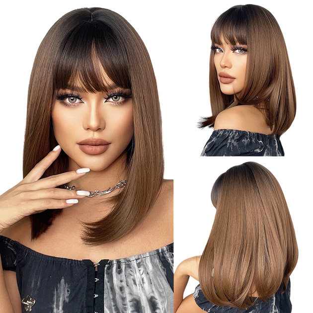 Парик Medium Ombre Brown Light, натуральные синтетические волосы - изображение 3
