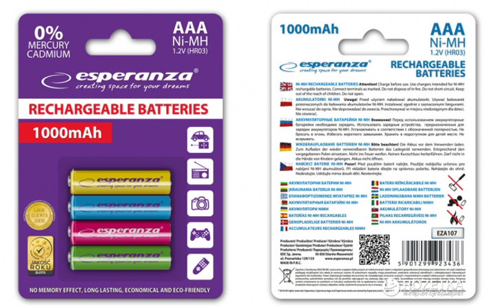 Акумулятор Esperanza Ni-MH AAA 1000 мАг 4 шт (EZA107) - зображення 2