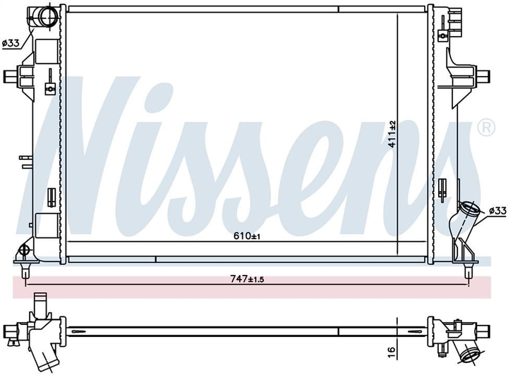 Радіатор охолодження HYUNDAI ELANTRA (AD) (15-)/i30 (PD) (16-) (вир-во Nissens) Nissens (606552) - зображення 1