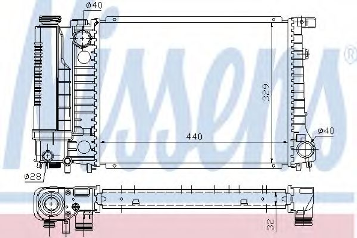 Радіатор охолодження BMW 3 E36 (90-)/ 5 Е34 (88-) (вир-во Nissens) Nissens (60735A) - зображення 1