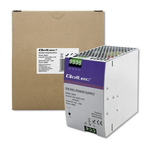 Блок живлення на DIN-рейку Qoltec 50901 480 Вт, 24 В, 20 A - зображення 3