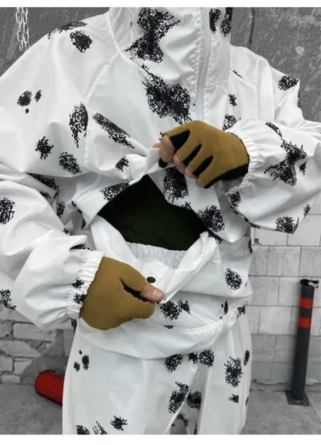Мужской водонепроницаемый Зимний Маскировочный костюм Клякса Белый (Маскхалат) размер ХЛ - изображение 2