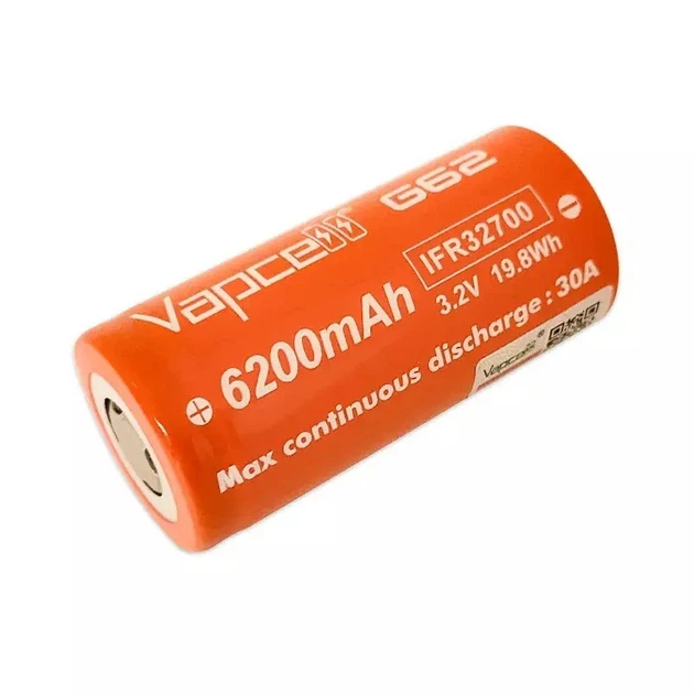 Акумулятор високострумовий VapCell 32700 LiFePO4 6200mah 3.2В 30А ...