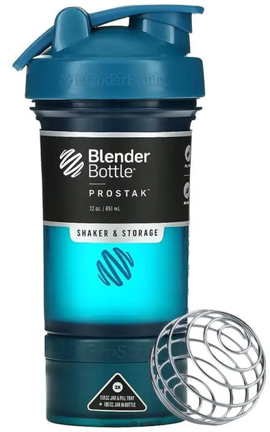 Шейкер BlenderBottle ProStak з кулькою 650 мл Темно-синій (PS 22oz Navy ...