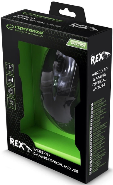 Mysz Esperanza MX301 Rex USB Black/Green (5901299925393) - obraz 5