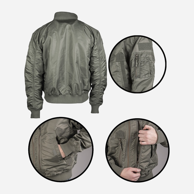 Куртка тактическая мужская MIL-TEC US Tactical Flight Jacket 10404601 3XL 182 Olive (2000980619030) - изображение 2
